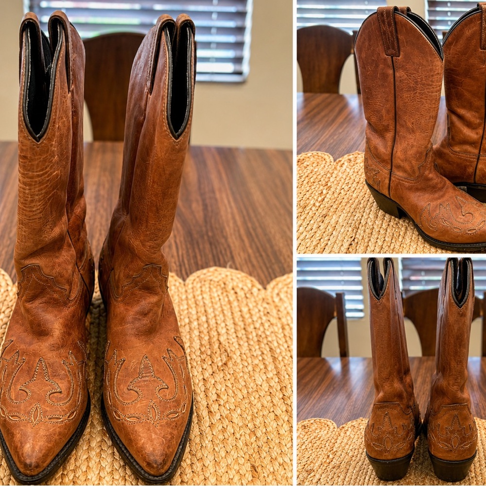 Women’s Brown Leather Western Cowboy Boots - Picture 2 of 7